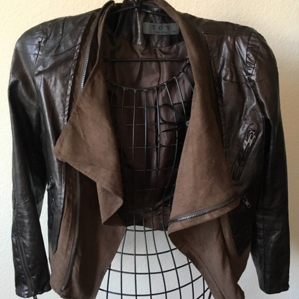 Faux leather dark brown jacket
